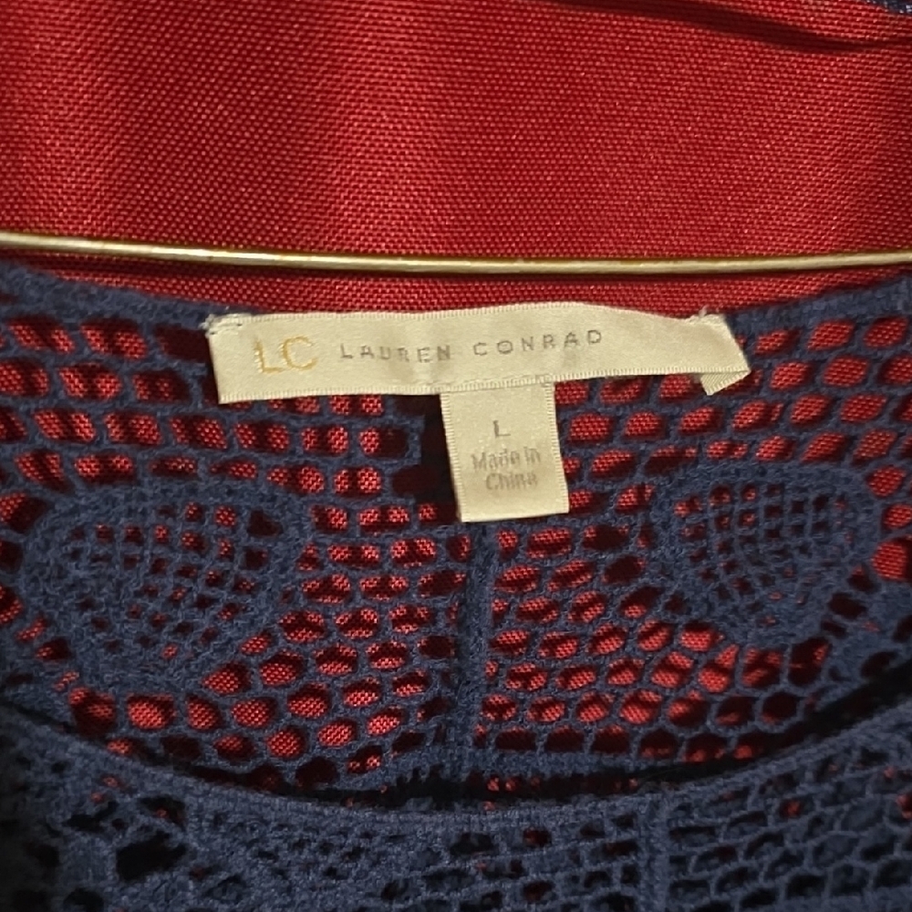 LC Lauren Conrad Navy Crochet Top